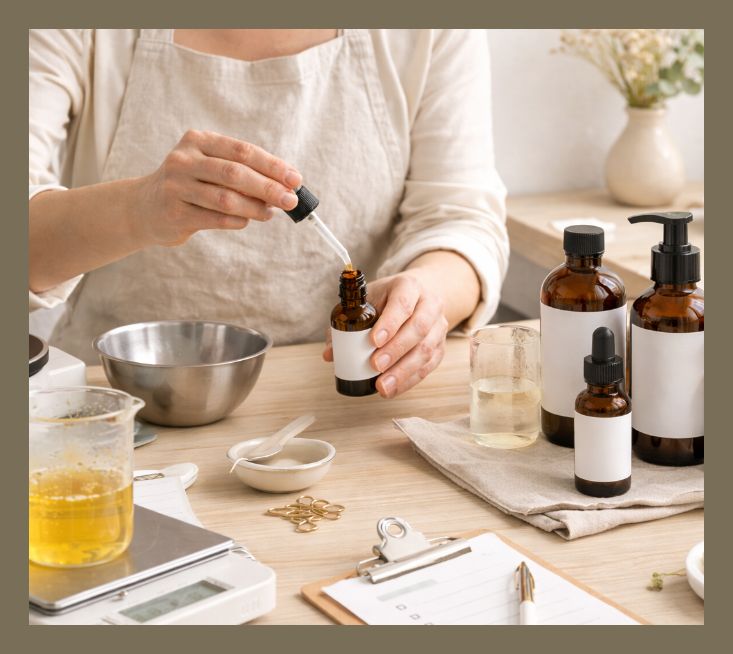 Výroba kosmetiky v malém – hygienická příprava kosmetického přípravku, vážení a plnění do lahviček